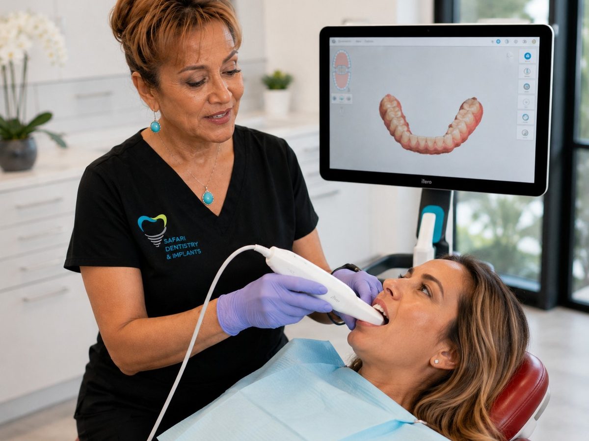 Intraoral scanning of a patient at Safari Dentistry and Implants in Huntington Beach